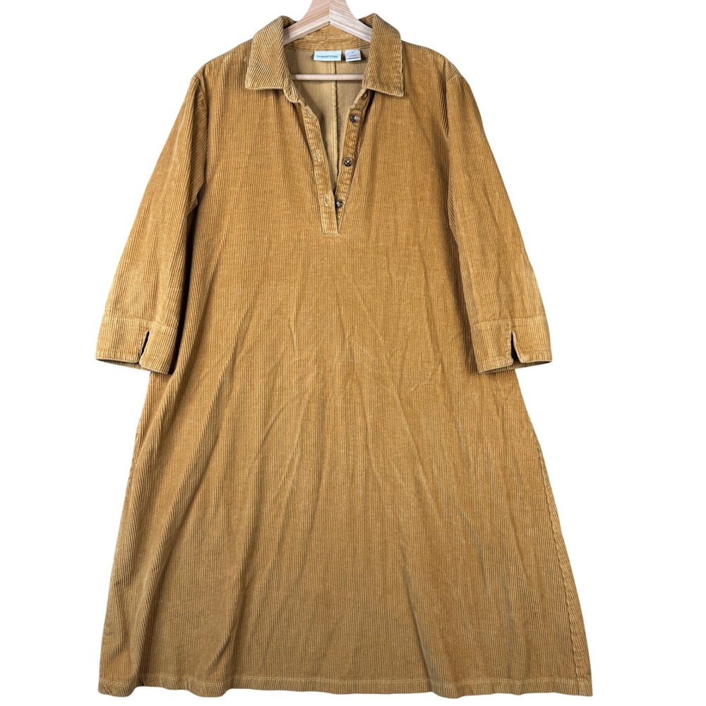 The Vermont Country Store Corduroy Dress Mustard Yellow 100% Cotton Large Tunic